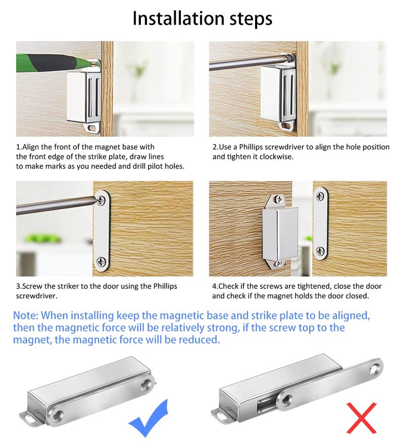 Onarway Magnetic Door Catch 15 lbs Pull Strong Magnet Cabinet Latches Magnetic Hardware Stainless Steel Chrome Door Closer for Bathroom Kitchen Sliding Door Window Cupboard (8 Pack-Strength 6KG) - Image 4